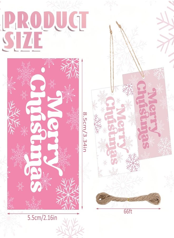 Jenaai 120 Pcs Pink Christmas Gift Tags with String 3 Designs Pink Merry Christmas Paper Gift Tags Xmas Hanging Label Snowflake Xmas Label for Happy Holiday Name Presents Season Events DIY Crafts - Image 2